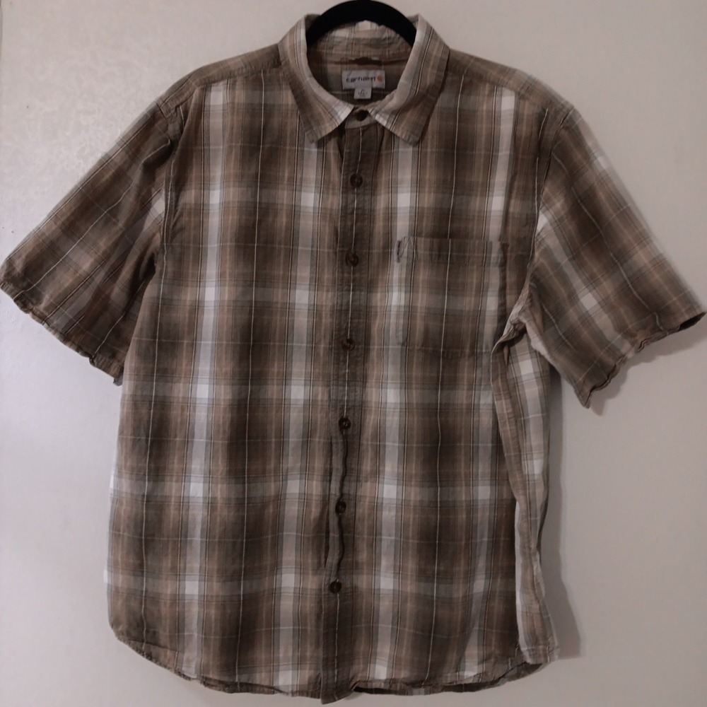 Carhartt‎ Relaxed Fit Men's Button-up Shirt Sz XL Short Sleeved Brown/Tan Plaid